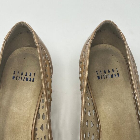 Stuart Weitzman kitten heels beige tan 8.5 perforated bows - Picture 3 of 10